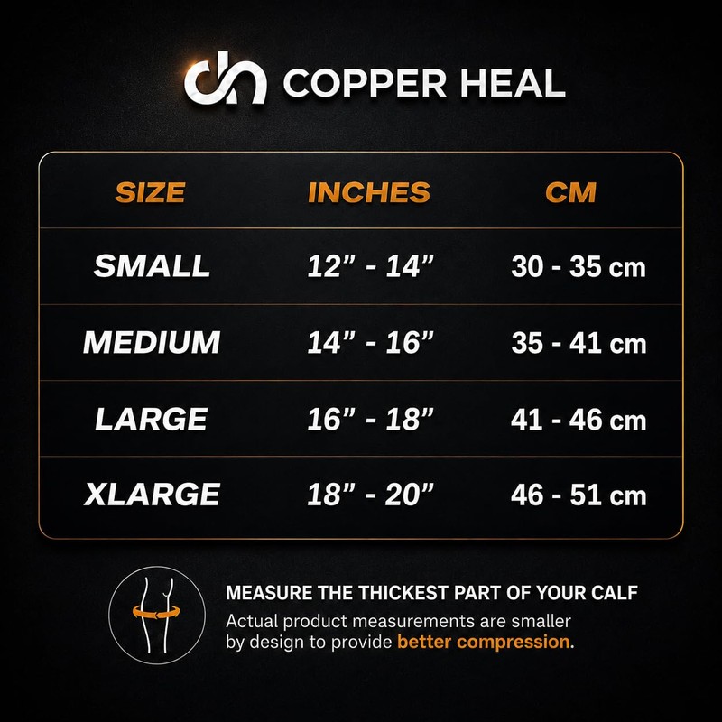 COPPER HEAL Calf Copper Compression Sleeves (1 Pair) for Training,