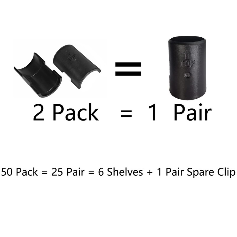 50 Pack Wire Shelf Clips Shelving Sleeves - 25 Pairs