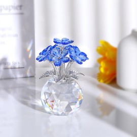Movdyka Crystal Forget-Me-Not Bouquet Figurines Gifts for Her Blue Flowers Ornaments for Living Room Romantic Presents for Women Mum Friends Birthday Anniversary