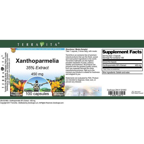 Terravita Xanthoparmelia 35% - 450 mg (100 Capsules, ZIN: 521663)