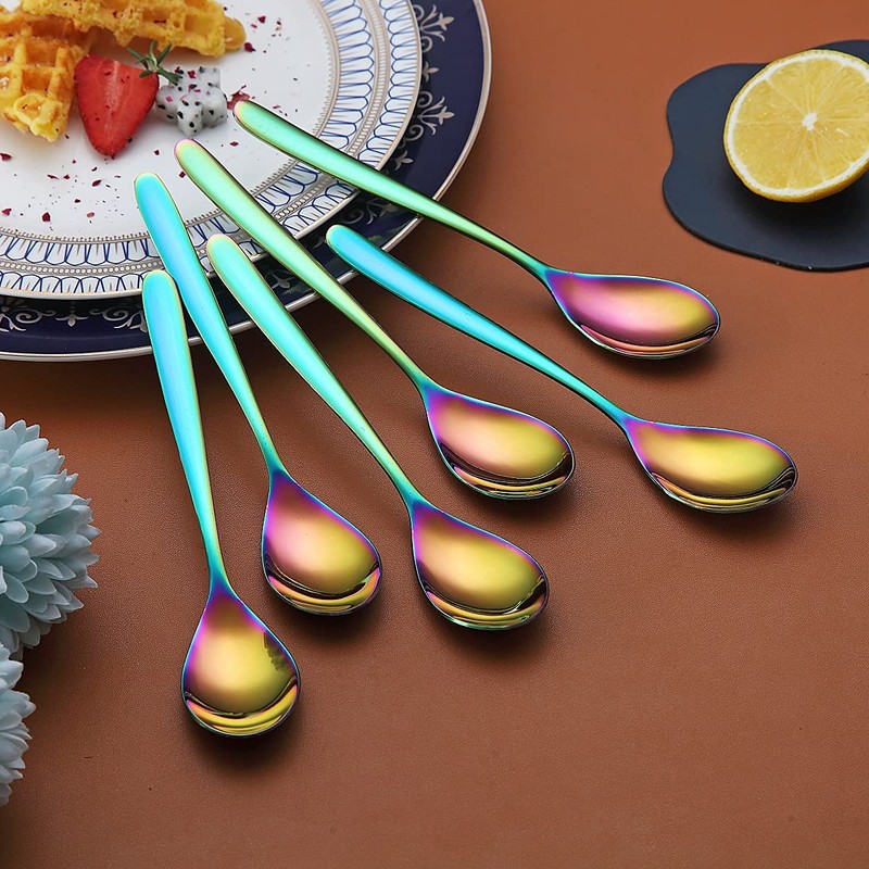 Rainbow Teaspoons, 6-Piece Silverware, Stainless Steel Tea Spoons, Home &