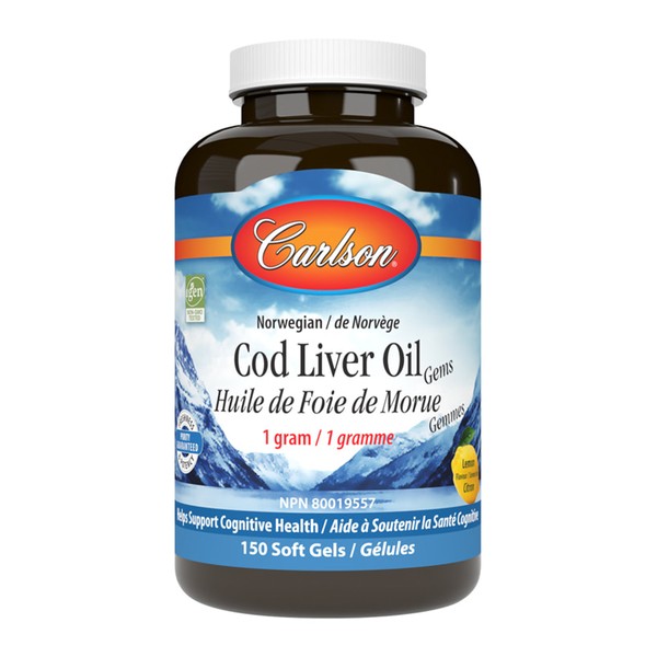 Carlson Cod Liver Oil Gems Lemon 150 Softgels