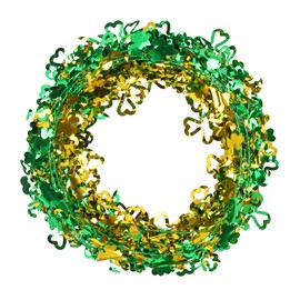 LOAVER 75 Ft St. Patrick's Day Shamrock Tinsel Garland,3 Rolls Hollowed Metallic Twist Garland Irish Festive Clover Wreath for St. Patrick's Day Party Wall Crafts Making Irish Decoration(Green & Gold)