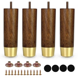 Vilanca 6 Inch Wooden Furniture Legs with Gold Cap Set of 4 Sofa Replacement Solid Wood Furniture Feet for Armchair Couch Cabinet Dresser Ottoman TV Stand Bed Legs (6inch)