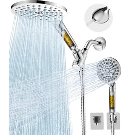 MakeFit Dual Filtered Shower Heads Combo, High Pressure Rain Shower Head with Handheld Spray Built-in Power Wash, Dual Handheld Shower Head for Hard Water, Remove Chlorine for Healthier Skin- Chrome