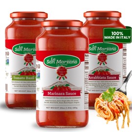 La San Marzano Variety Pack, Tomato Basil, Arrabiata, Marinara Sauce, 24 oz, Pasta Sauce Made in Italy, All Purpose Tomato Premium Quality, All Natural, Mediterranean Diet, Non GMO, Vegan, Gluten Free