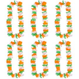 6 x St Patricks Day Lei Garlands – Ireland Flag Colours Flower Necklaces – Adults Irish Fancy Dress Party Costume Accessories Multipack for Men & Women