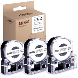 Lemero King Gym SS6K SS9K SS12K Set of 3 Compatible Tape Cartridges Tepra PRO White and Black Letters 6/9/12mm Width 8m Long Tepra Tape