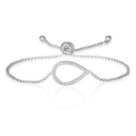 namana Tropfen Armband, Träne mit Cubic Zirkonia, 18 Karat Roségold vergoldet oder silberfarbene Armkette für Damen, verstellbares Armband mit Birnen-Anhänger mit Geschenkbox (Silber, Versilbert)