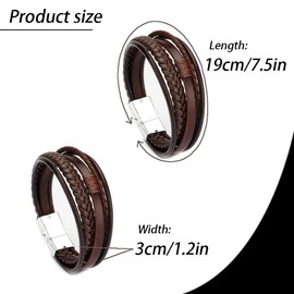 SSyang Men's Leather Bracelet, Brown, Handmade Leather Bracelet, Braided Leather Bracelet, Men's Braided Bracelet, for Men, Boys, Leather, 0