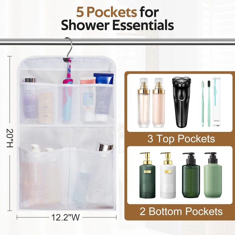 MISSLO Shower Caddy Organizer 5 Pockets Roll up Hanging Bathroom