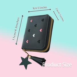 Benixmidart Women's Wallets, Heart-Pattern Wallet for Women with Small Coin Pouch, Womens Leather Wallet Card Holder Ladies Wallets with Card Slots& Star Pedant (Black, S)