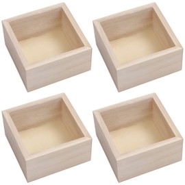 BELLE VOUS Wooden Storage Box Square Untreated Wooden Boxes (Pack of 4) - 9.5 x 9.5 x 5 cm Rustic Boxes Made of Natural Wood Storage Box Wooden Box for Home, Decoration, Collectors, Plants, Crafts
