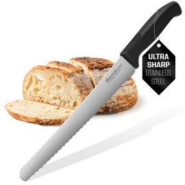 Bambüsi Bread Knife - 10-Inch Serrated Stainless Steel Blade, Ergonomic Non-Slip Handle for Safe, Precise Cuts; Professional Grade for Precision Cutting of Homemade Bread, Bagels, Cakes, and More