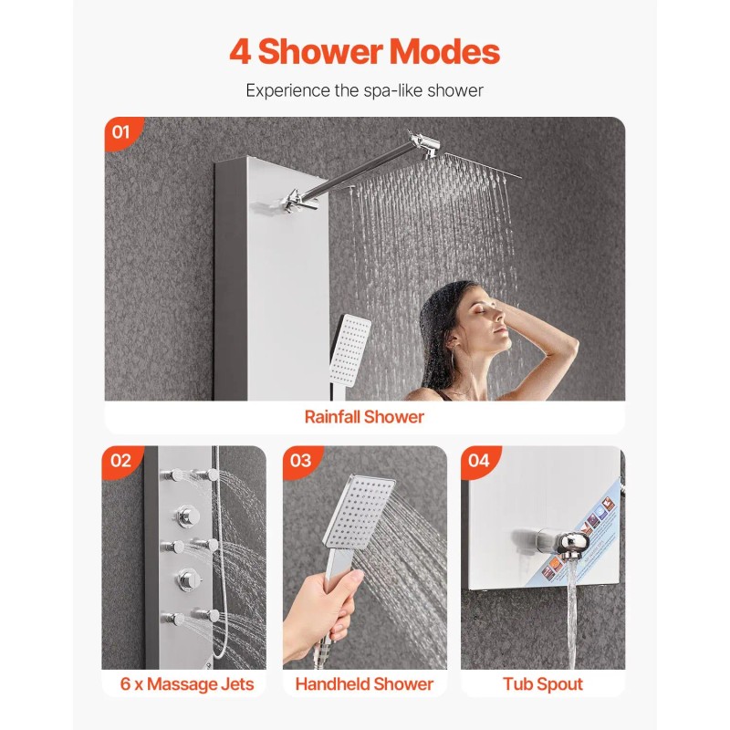 49 Brushed Stainless Steel Shower Column LED Rainfall Shower Head