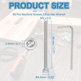 PATIKIL 60 Pcs M3 x 45mm Hex Socket Head Cap Screws Bolts, 304 Stainless Steel Socket Drive Machine Screws with Hex Wrench, Full Threads