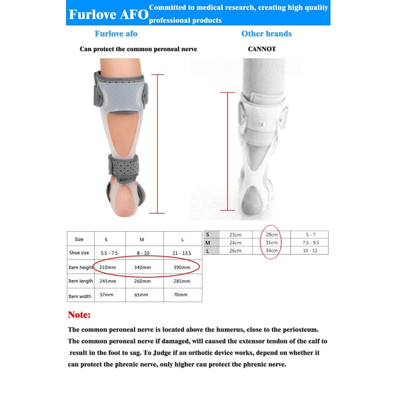 Furlove AFO Drop Foot Brace Medical Ankle Foot Orthosis Support