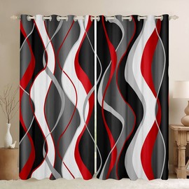 Manfei - Cortinas abstractas modernas para ventana, color rojo y gris, para decoración de habitación de niños, adolescentes, estampado de rayas, tratamientos de ventana con ojales, juego de 2 paneles para recámara, 38 pulgadas de ancho x 45 pulgadas de l