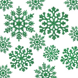 36pcs Christmas Snowflake Ornaments Plastic Glitter Snowflakes Ornaments for Xmas Tree Decorations, 4-inch (Green)