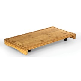 Camco Bamboo Stove Top Work Surface with Adjustable Legs & Built in Juice Groove - Covers Stove Top to Create Additional Kitchen Workspace - 2 Burner (43547)