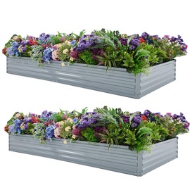 Foxlang 8x4x1ft(2 Pack) Galvanized Raised Garden Bed,Outdoor Planter Box Metal Patio Kit Planting Bed for Vegetables Flowers Herb,Grey
