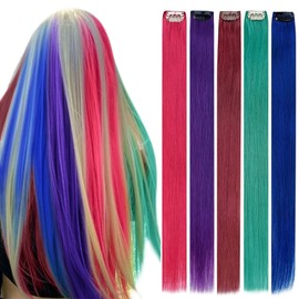 RUNATURE Real Hair Clip-In Extensions, Colourful Clip-In Extensions, Real Hair Clip-In Extensions, Remy, 50 cm, 25 g, 20 Inches