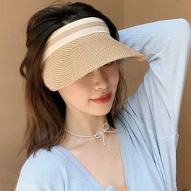 Women Straw Sun Visor Hat, Beach Hat Straw Cap, Female Outdoor Visor Beach Cap Brethable Empty Top Straw Cap Casual Shade Hat Khaki