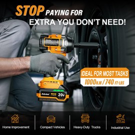 Adedad 1000N.m Cordless Impact Wrench 1/2 inch,20V 740ft-lbs High Torque Impact Gun with 2 x 4.0 AH Batteries,Sockets and Case,Brushless Power Impact Driver for Automotive and Heavy Duty Use