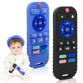 AiTuiTui Baby Teether Teething Relief Toys for 3 6 9 12 Months Gifts, Silicone Sensory Remote Control Baby Teether Toy for Babies Newborn Infant Boy Girl Autism Toys, Blue & Black