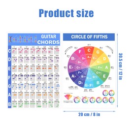 SAVITA Guitar Chord Poster, 8 x 11 Inch Laminated Guitar Chord Chart Poster Circle of Fifths Chart Large Print Guitar Chord Chart for Beginners Music Theory Guitar Learning
