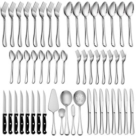 LIANYU 77-Piece Silverware Set with Steak Knives and Serving Utensils, Stainless Steel Flatware Cutlery Set Service for 12, Eating Utensil Set for Home Party Wedding, Dishwasher Safe, Mirror Finished