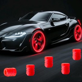 Luminous Tire Valve Stem Caps for Car, 5PCS Fluorescent Glow in The Dark Air Caps Cover, Illuminated Corrosion Resistant Tire Pressure Caps, Universal for Cars, Trucks, SUVs, Motorcycles, Bikes (Red)