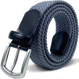 CHCSTAR Braided Elastic Leather Men Belt - Stretch Casual Belt for Men Big and Tall for Jeans Pants - Grey 51