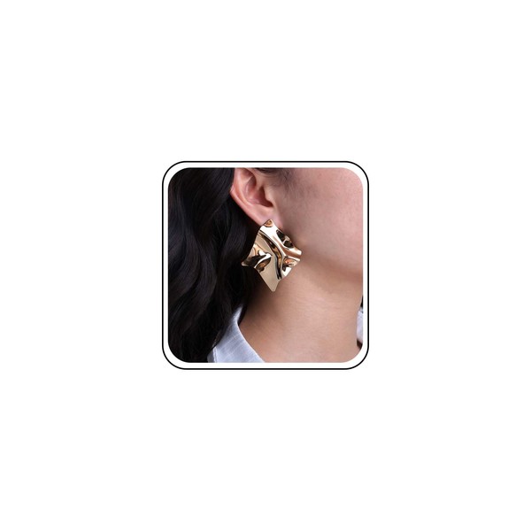 Inateannal Irregular Square Earrings Statement Geometric Square Earrings Gold Texture
