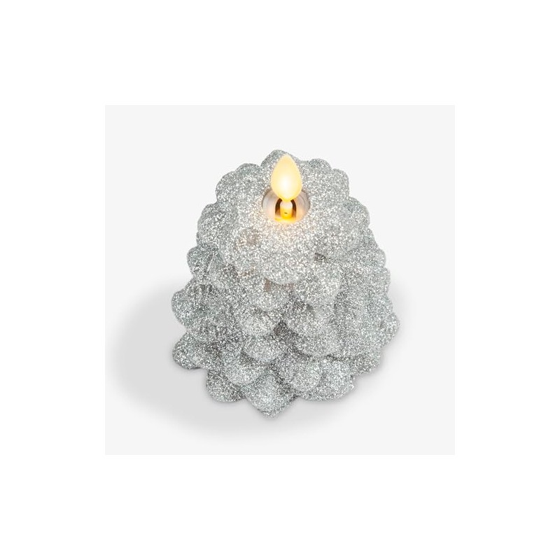 Luminara Glitter Flameless Candle North Tree (Silver, 3.3" x 4.3")