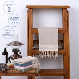 Evelynen Toallas de mano turcas | Toallas de mano 100% algodón para cuarto de baño, 40 x 100 cm, juego de 2 toallas de cocina decorativas, toalla turca prelavada para manos, cara, cabello, gimnasio, té, plato (beige)