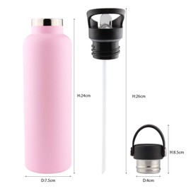 Sivaphe 25oz Stainless Steel Sport Water Bottle with Straw and 2 Lids, Double Wall Vacuum Insulated Water (Pink)