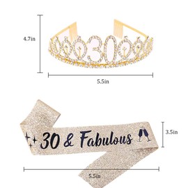 Gold Birthday Crown 30th Birthday Crystal Tiara Crown with 30 & Fabulous Birthday Sash Celebration Princess Crown Party Anniversary Party, Crystal, Rhinestones