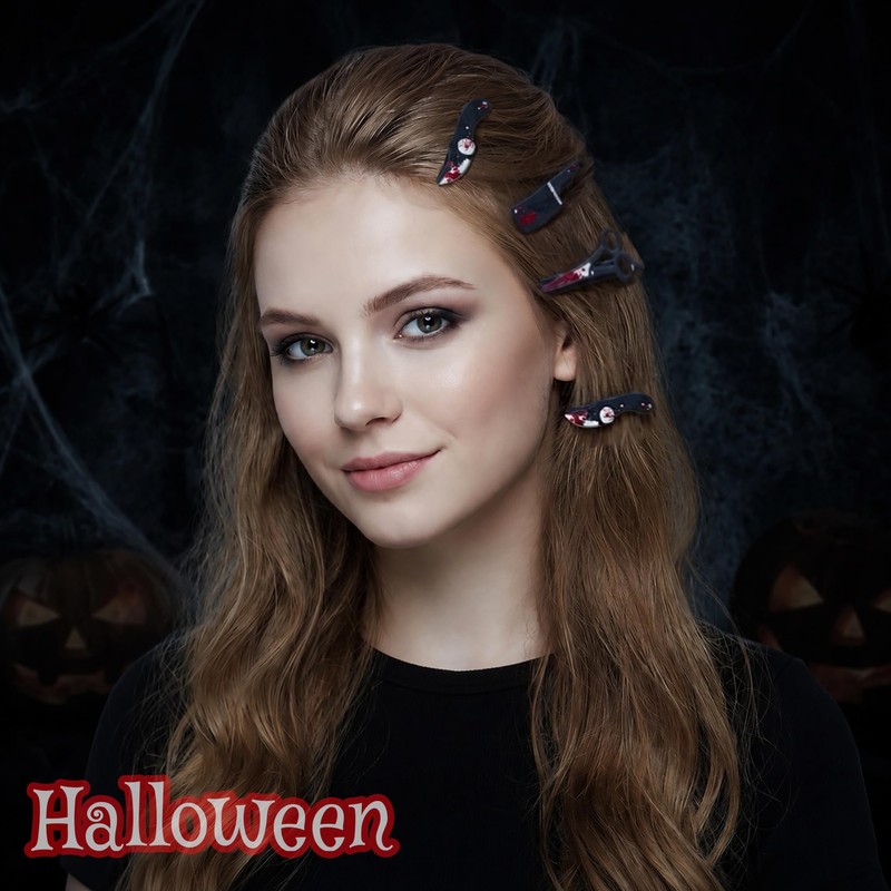 6 Pcs Mini Knife Hair Clips Black Red Punk Barrettes