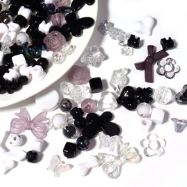 Forise 120pcs Acrylic Black Assorted Beads Mix Random Style Candy Color Pastel Plastic Flower Beads for DIY Jewelry Making Bracelet Necklaces Phone Lanyard