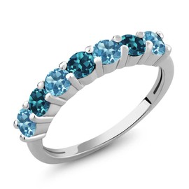 Gem Stone King 1.40 Cttw Swiss Blue Topaz and London Blue Topaz Anniversary Ring For Women | 925 Sterling Silver | Gemstone Birthstone (Size 6)
