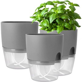 iDattel Herb Pot Kitchen Set, Window Sill, Self-Watering Set of 3, Herb Garden for the Kitchen, 18.2 x 11 x 15.3 cm, for Fresh Kitchen Herbs, Grey
