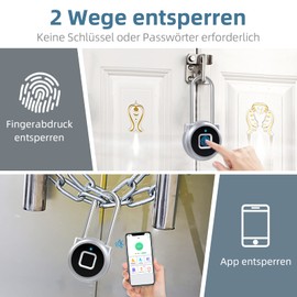 Fingerabdruck Schloss, Eseesmart Schloss Bügel Lang-45mm, Fingerabdruck & Bluetooth Vorhängeschloss, Wasserdicht, USB-Aufladung für Fitnessstudio, Schule, Mitarbeiterschließfach, Gepäck