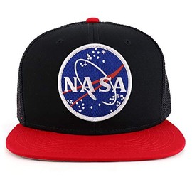 Armycrew Oversize XXL NASA Meatball Logo Patch Flatbill Mesh Snapback Cap - Black Red - 2XL