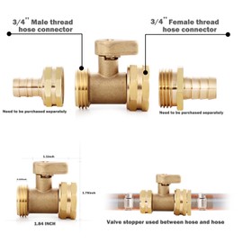 YELUN Garden hose shut off Valve- 3/4”Heavy Duty Brass Shut Off Valve Hose ball Valve Garden Hose Connector 4 Set