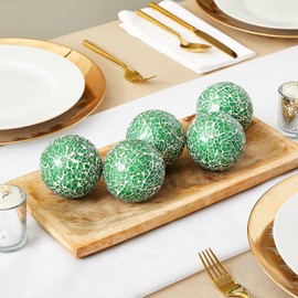 Juvale 5 Pack Green Decorative Balls for Centerpiece Bowls, 3-Inch Orbs Decorative Balls for Home Décor, Accessories for Living Room