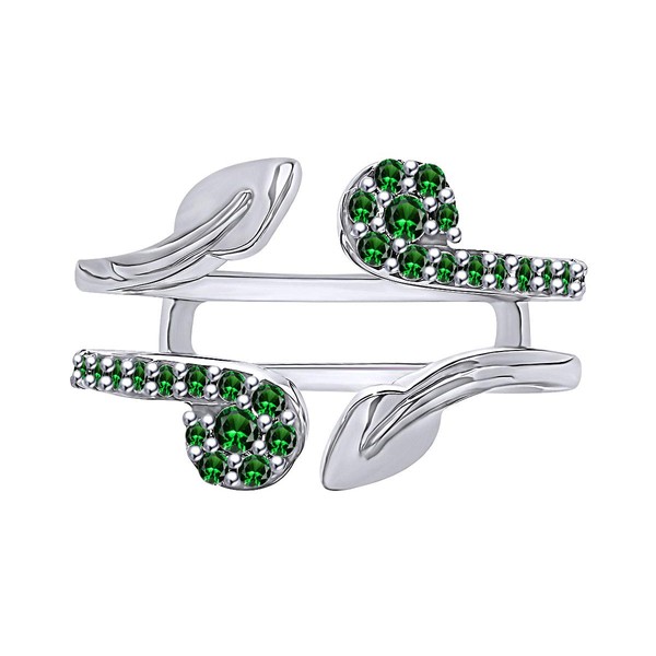 AFFY Round Cut Simulated Emerald Leaf Guard Enhancer Ring in