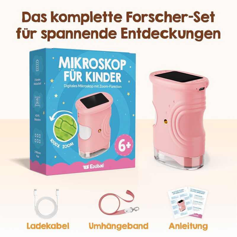 Edubini Digital Microscope for Children [1000x Magnification] - Portable Pocket