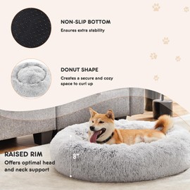Sweetcrispy Calming Donut Dog & Cat Bed, Machine Washable Cuddle Warming Cozy Fluffy Faux Fur Plush Round Anti-Anxiety Waterproof Anti-Slip Pet Sleeping Sofa, Olive Brown, 20x20x8 inches