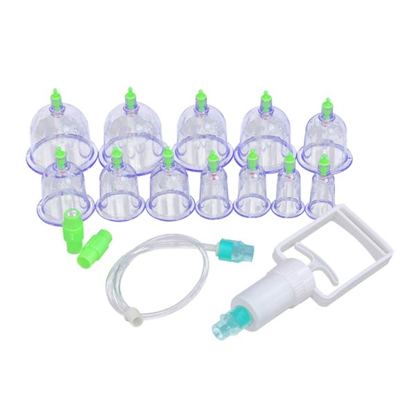Healifty 12 Cup Cupping Therapy Sets for Health Care, Chinese Massage Cupping Therapy Kits Vacuum Suction Cups Pain Relief for Muscle Soreness